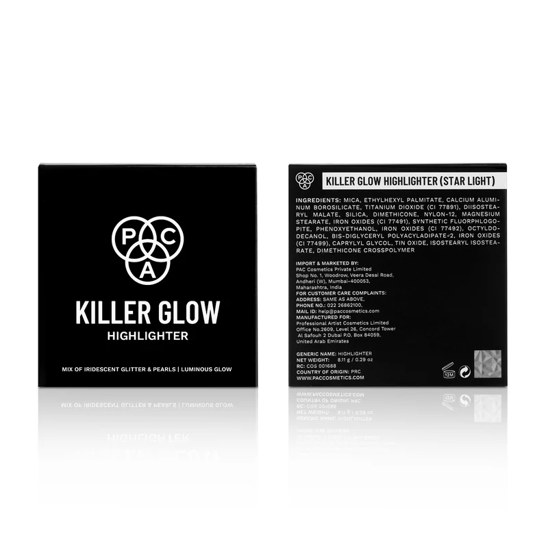 PAC Killer Glow (8.11 gm)  Satin finish pressed glitter  Net Weight : 8.11 g / 0.29 oz